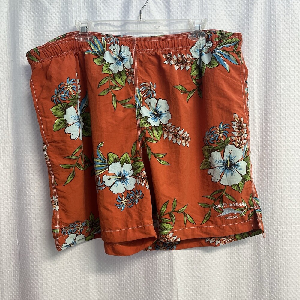 Tommy Bahama Relax Orange Floral Swim Trunks Mesh Lined Embroidered‎ Logo XL